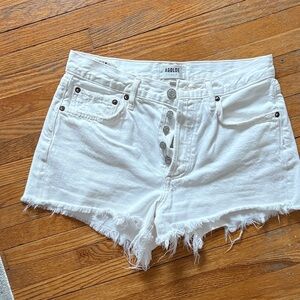 Agolde White High-Rise Raw Hem Denim Cutoff Shorts